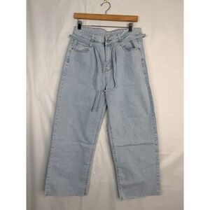 NWOT Allimy High Rise Wide Leg Crop Jeans Light Wash Raw Hem Size 12